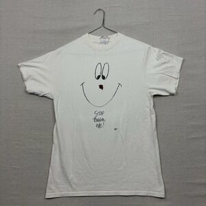 Vintage 90s Natures Threads Graphic T Shirt White Smiley Face Stop Buggin Me